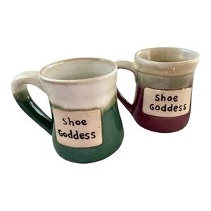 Shoe Goddess Stoneware Mugs, Century, 20 Oz., Purple & Green, Set of Two.